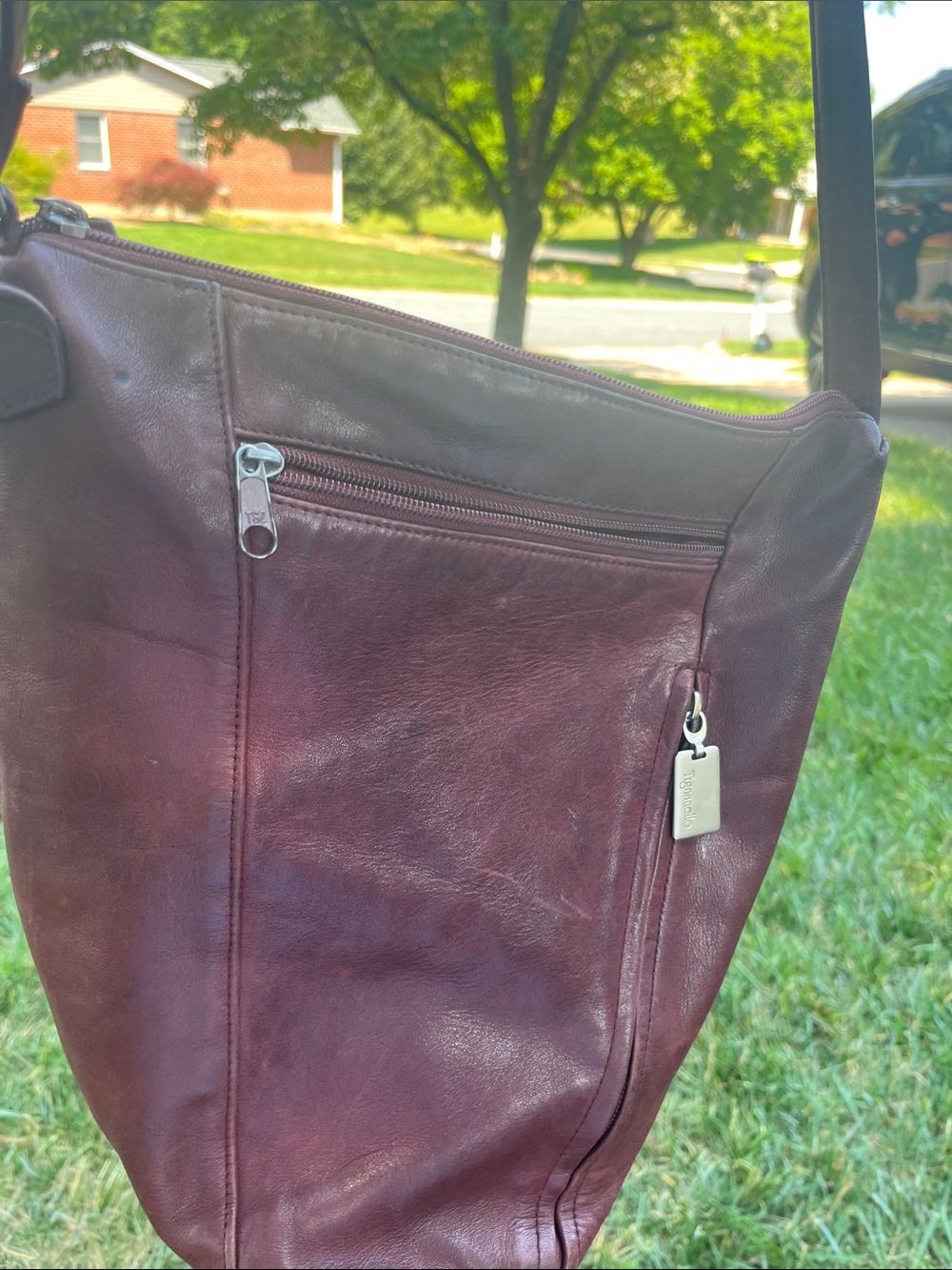 Tignanello Men's Leather Messenger Bag in Burgundy